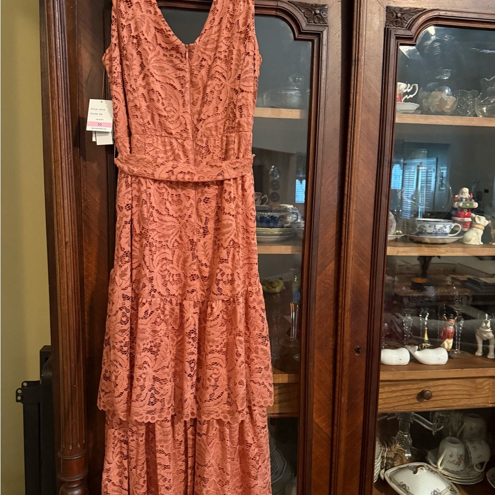 Elegant Lace Maxi Dress in Coral
